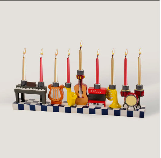 Hand Painted Menorah- Musical Insturments