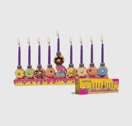 Hand Painted Menorah - Donuts
