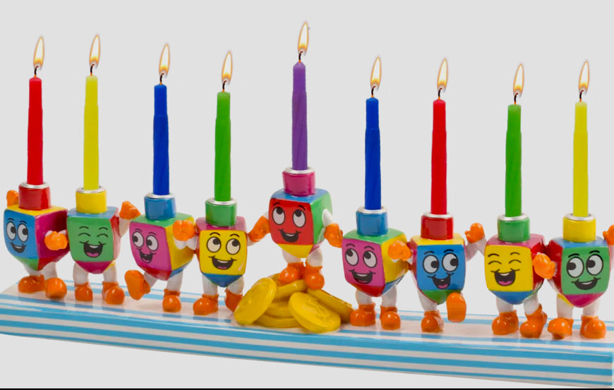 Hand Painted Menorah- Dancing Dreidels