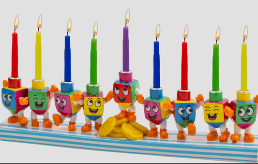 Hand Painted Menorah- Dancing Dreidels