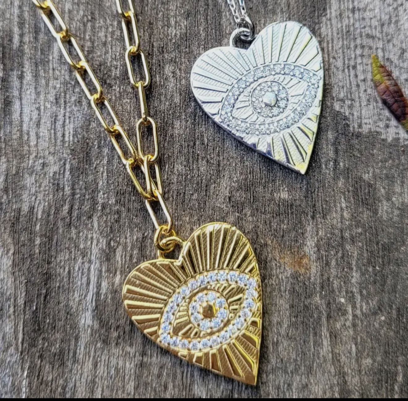 Heart and Evil Eye Necklace Gold