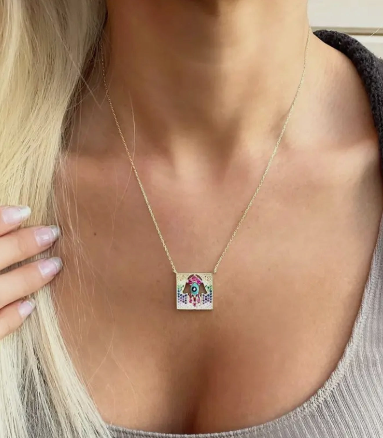 Intricate Hamsa Colourful Necklace