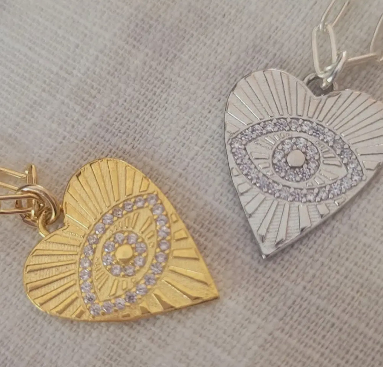 Heart and Evil Eye Necklace Silver