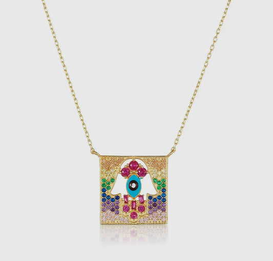 Intricate Hamsa Colourful Necklace