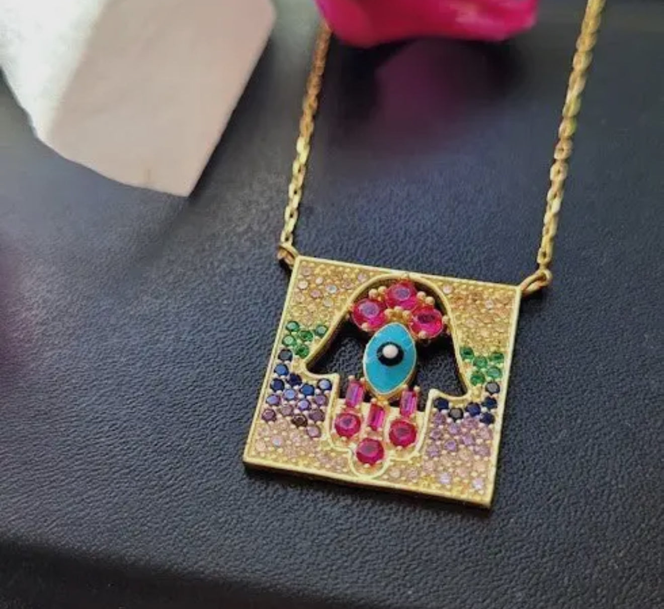 Intricate Hamsa Colourful Necklace